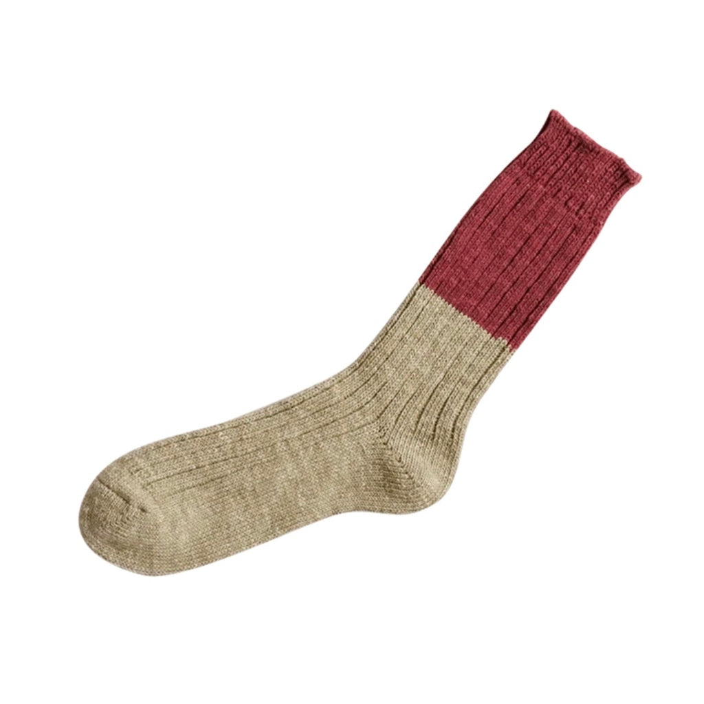 Nishiguchi Kutsushita Wool Cotton Slab Socks | Red