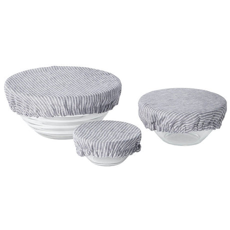 Fog Linen Bowl Cover - Set of 3 | Grey & White Stripe