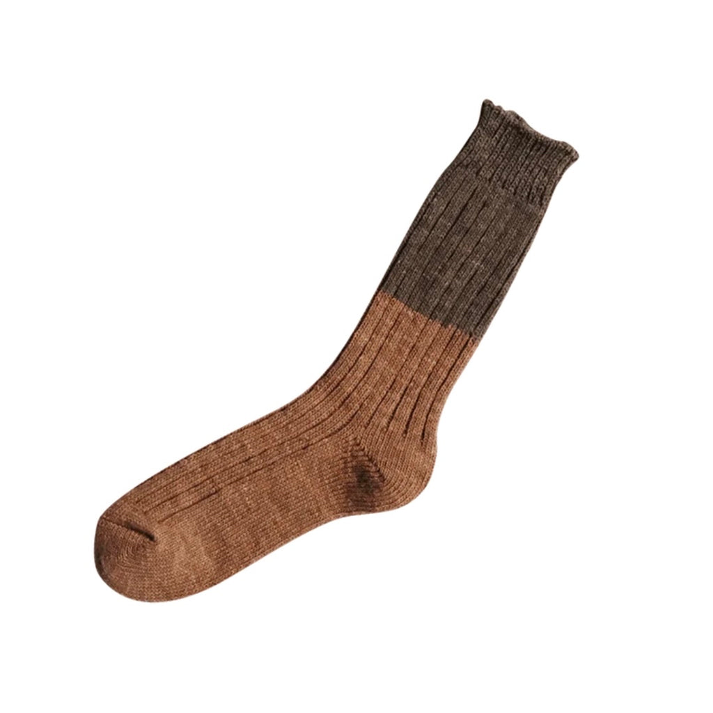 Nishiguchi Kutsushita Wool Cotton Slab Socks | Brown