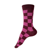 Katsura Check Socks | Burgandy + Orchid