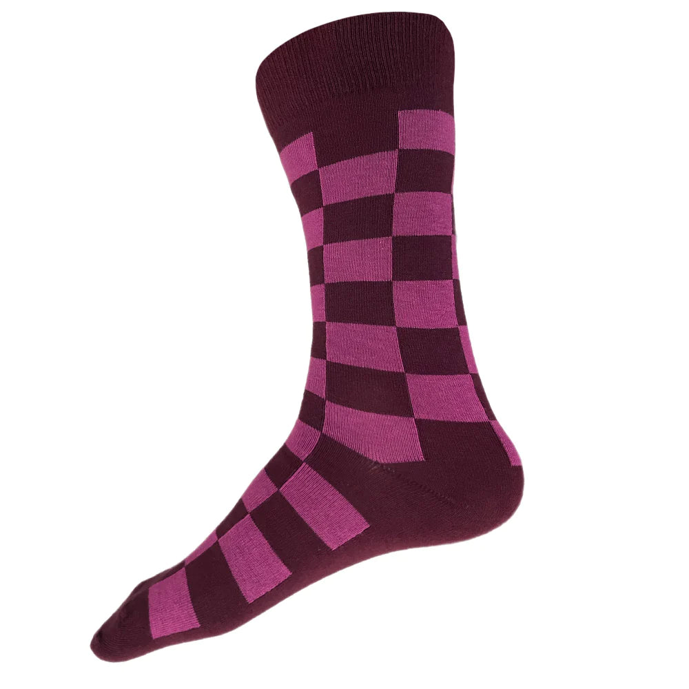 Katsura Check Socks | Burgandy + Orchid