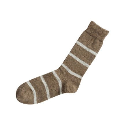 Nishiguchi Kutsushita Mohair Wool Border Socks | Beige