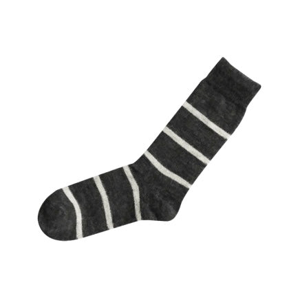 Nishiguchi Kutsushita Mohair Wool Border Socks | Charcoal
