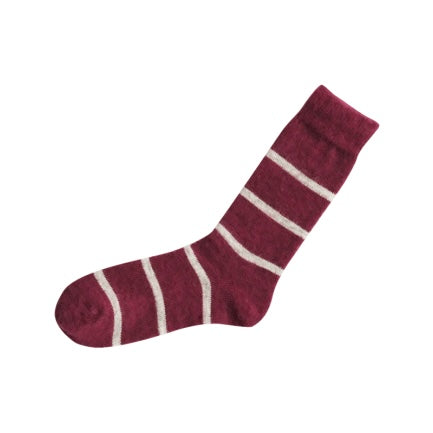 Nishiguchi Kutsushita Mohair Wool Border Socks | Wine