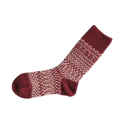 Nishiguchi Kutsushita Wool Jaquard Socks | Wine (now in all sizes)