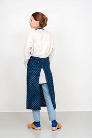 Linen Full Apron | Navy Dot