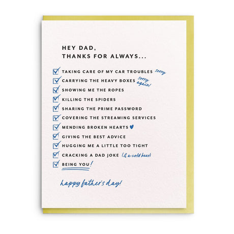 Dad | List of Thanks Card