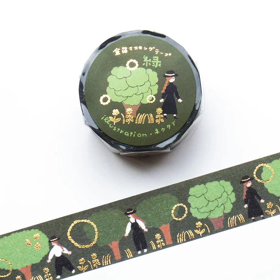 Necktie Shaped Foil Stamped Masking Tape | Green