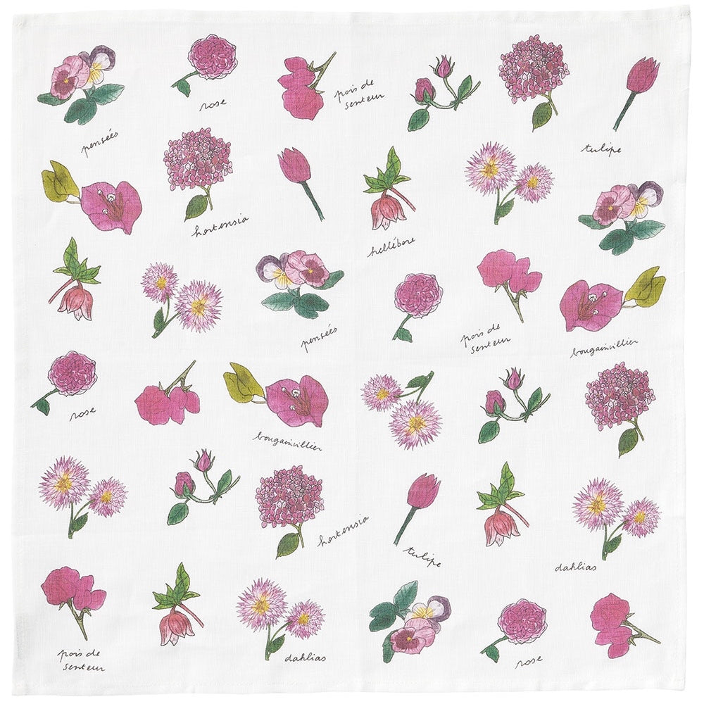 Linen Handkerchief - Isabelle Boinot Pink Flowers