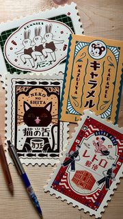 obi1 x ROKKAKU Retro  Postage Stamp Post Cards