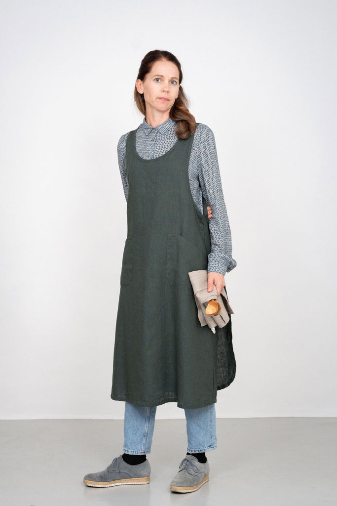 Linen Over Dress Apron | Vert Noir