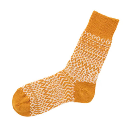 Nishiguchi Kutsushita Wool Jaquard Socks | Lantern Orange (2025 Limited Color)