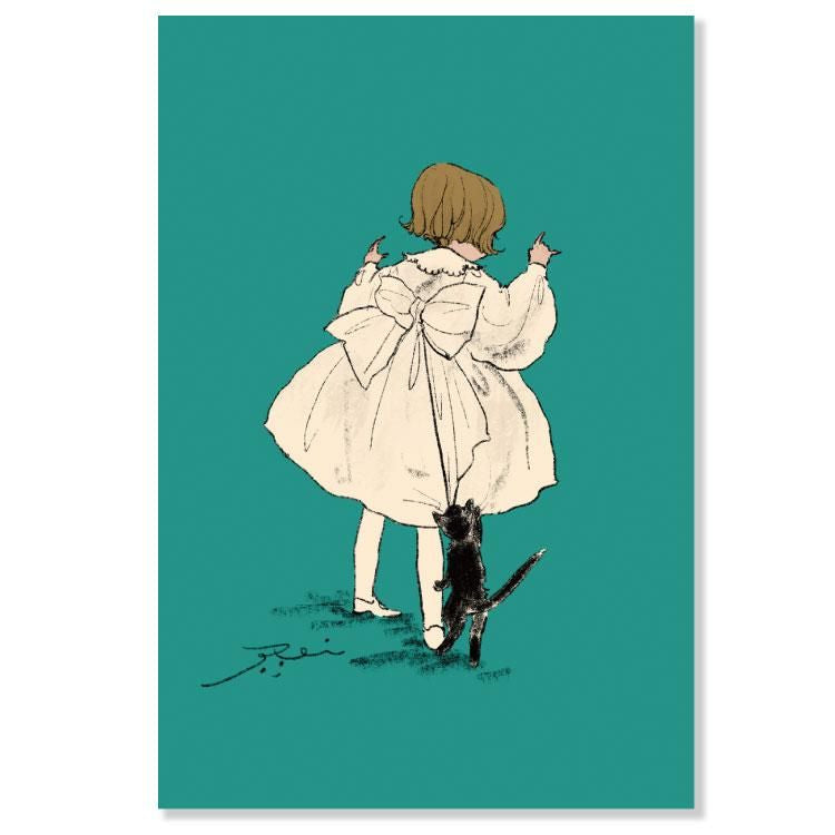 Cat Pull Bow Postcard by Rei Kuruhashi