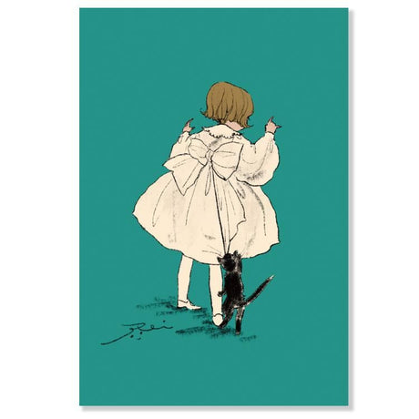 Cat Pull Bow Postcard by Rei Kuruhashi