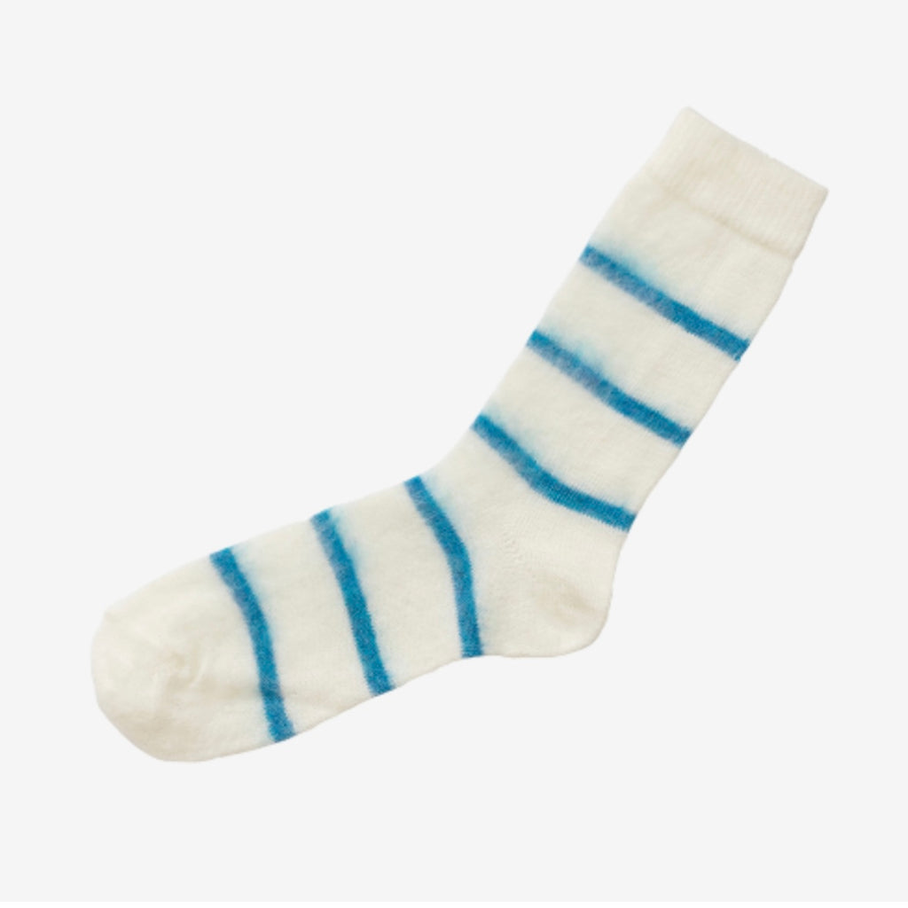 Nishiguchi Kutsushita Mohair Wool Border Socks | Marshmallow Creme (2024 Limited Color)