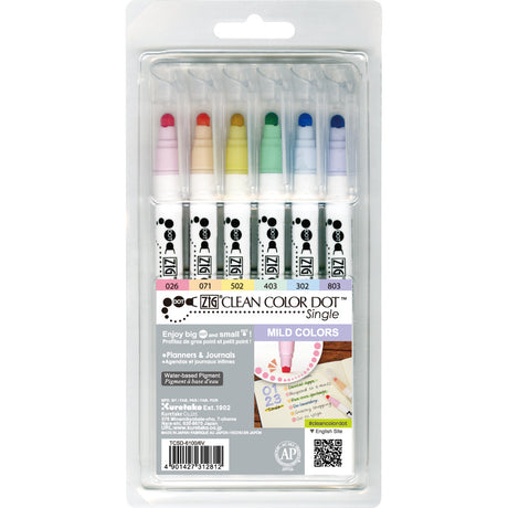 Kuretake ZIG Dot Markers | 6 Color Set | Mild Color