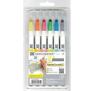 Kuretake ZIG Dot Markers | 6 Color Set | Highlight Color