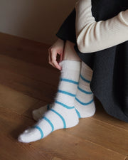 Nishiguchi Kutsushita Mohair Wool Border Socks | Marshmallow Creme (2024 Limited Color)