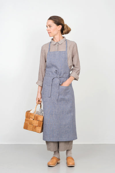 Linen Full Apron | Blue Gingham | Fred | ŪMEI
