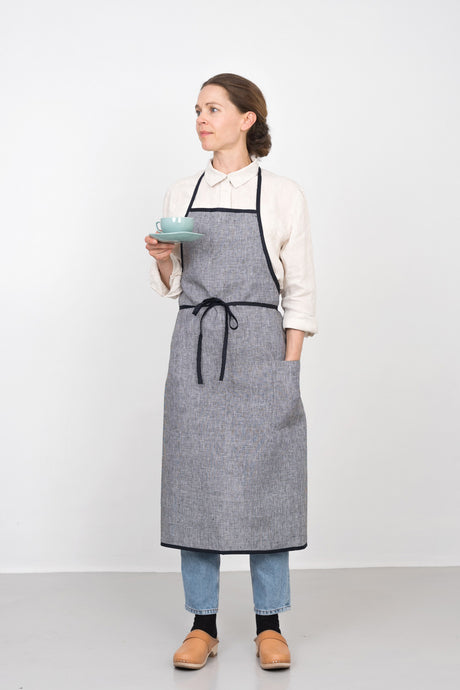 Everyday Apron with Tie | Black Herringbone w/ Black Trim