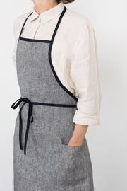 Everyday Apron with Tie | Black Herringbone w/ Black Trim