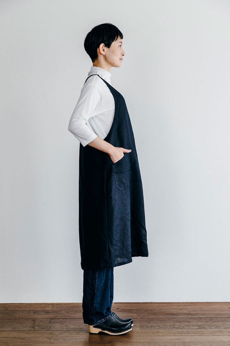 Linen Over Dress Apron - Navy