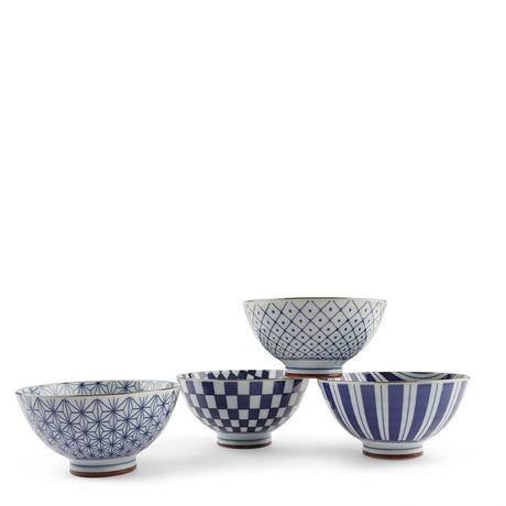 Blue & White Pattern Rice Bowls | 4.5"
