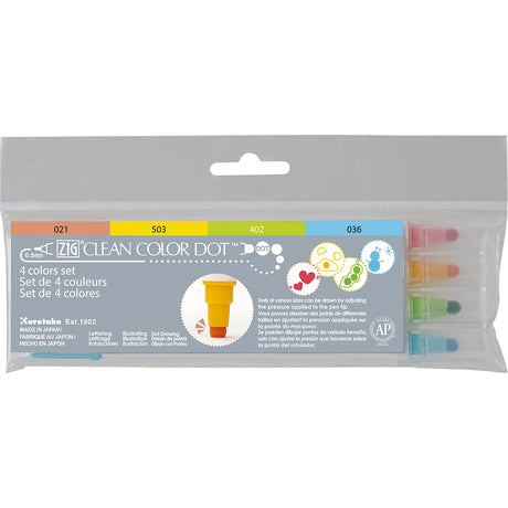 Kuretake ZIG Dot Markers | 4 Color Set-Double Sided