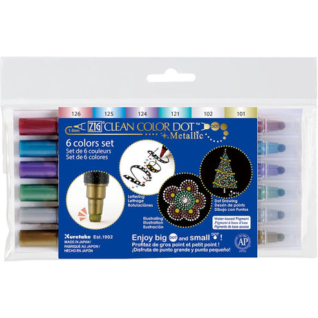 Kuretake ZIG Dot Markers | 6 Metalic Color Set-Double Sided