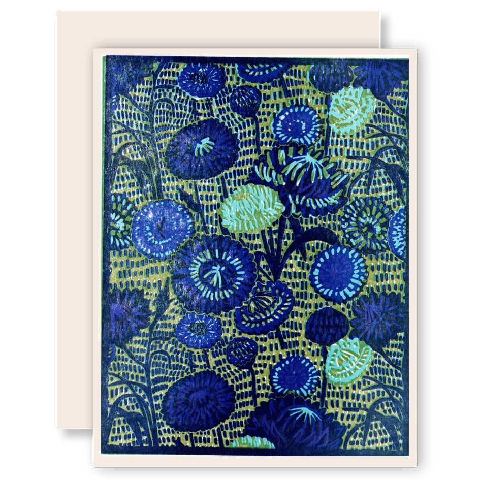 Blue Strawflower Letterpress Card