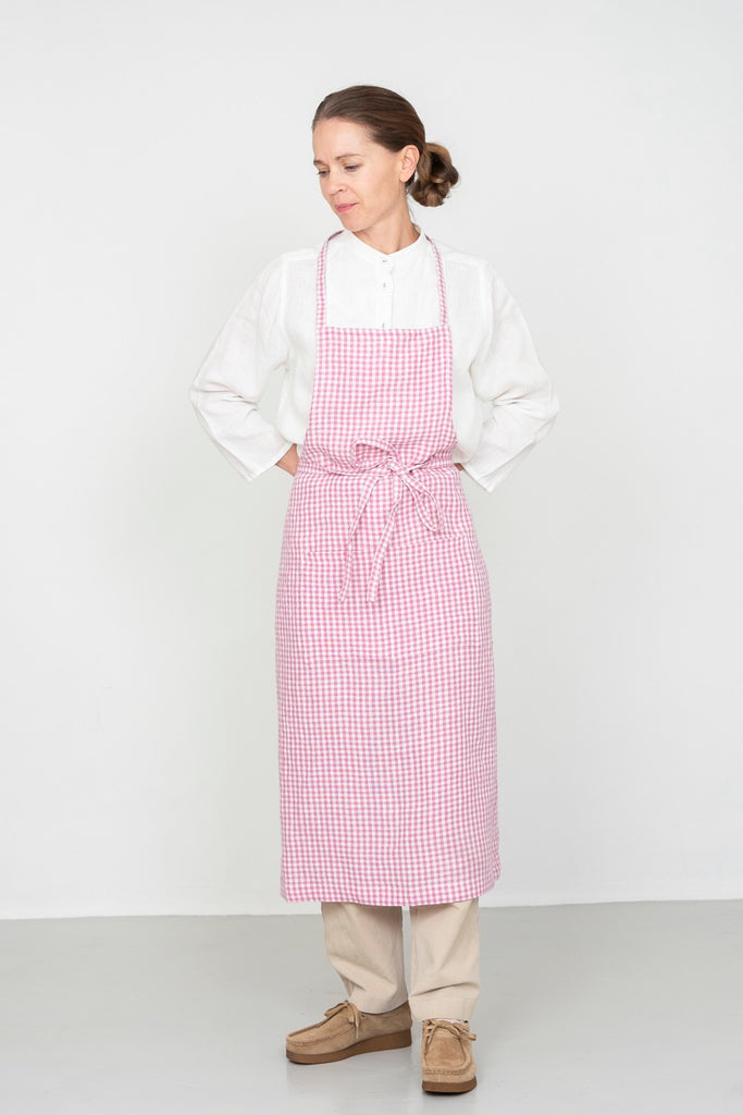 Linen Full Apron | Pink Check | Robin