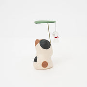 Ceramic Washi Cat w/ Leaf Figurine