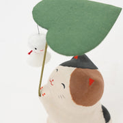 Ceramic Washi Cat w/ Leaf Figurine