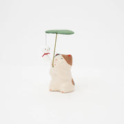 Ceramic Washi Cat w/ Leaf Figurine