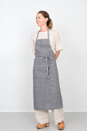 Linen Full Apron | Navy White Check