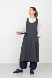 Linen Over Dress Apron - Smoke Gray