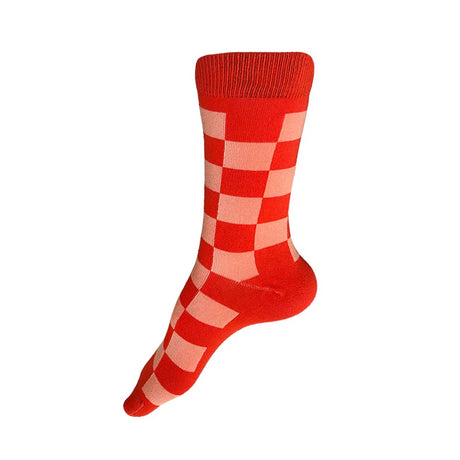 Katsura Check Sock | Geranium + Salmon