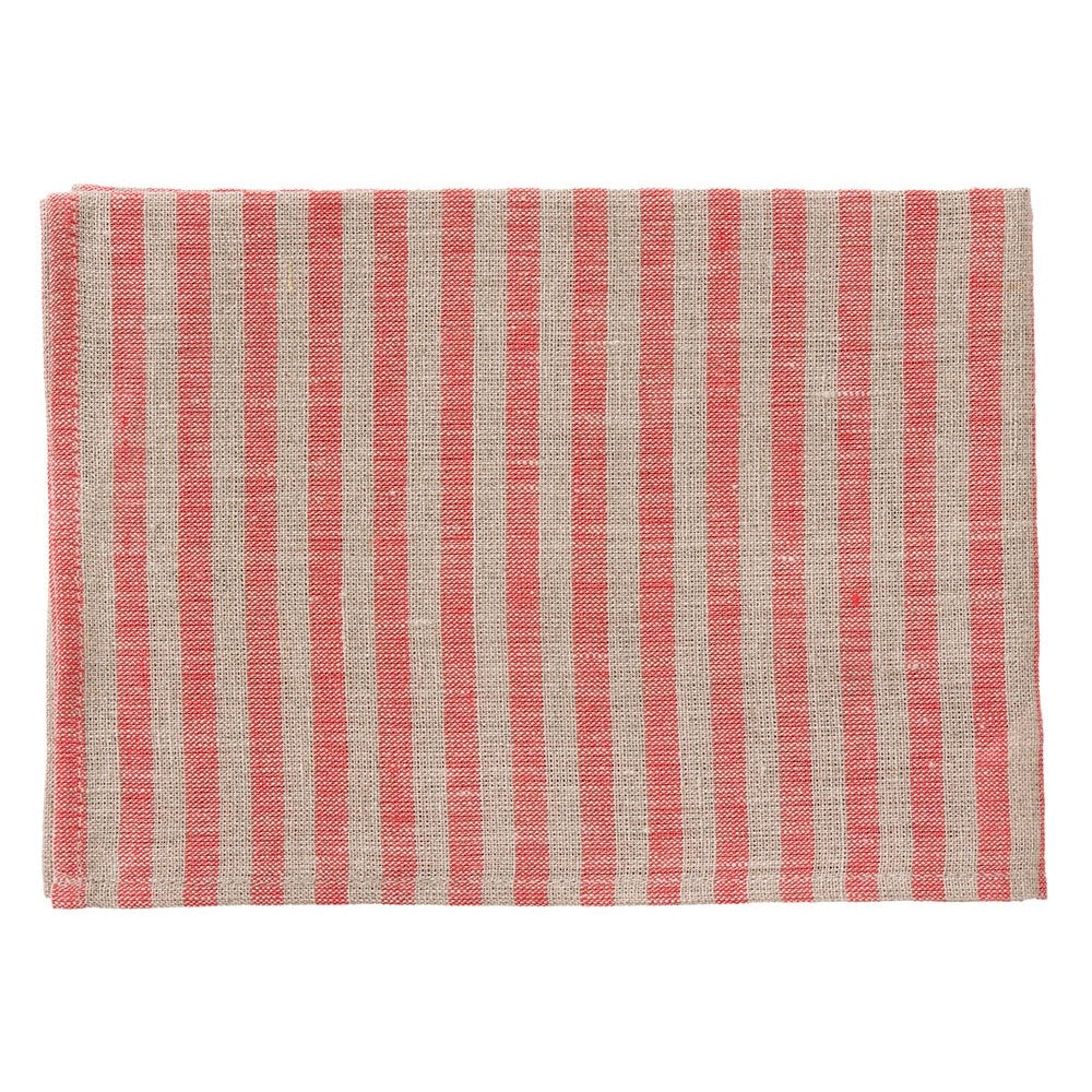Poppy & Oatmeal Stripe (Agnes) | Linen Kitchen Cloth