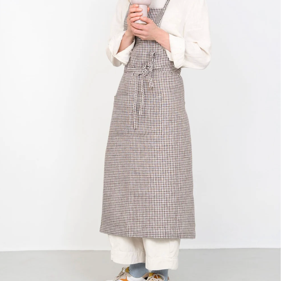 Linen Full Apron | Brown Gingham (Josh)