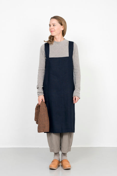 Navy Linen Square Apron