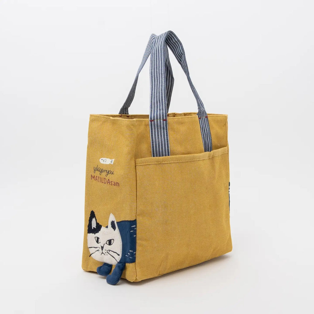 Kusuguru Japan Embroidered Cat Small Tote Bag Yellow