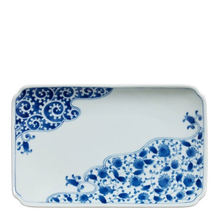 Blue & White Rectangular 8.5” x 5.25” Plate - tako karakusa
