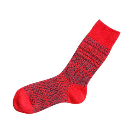 Nishiguchi Kutsushita Wool Jaquard Socks | Red Color