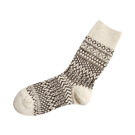 Nishiguchi Kutsushita Wool Jaquard Socks | Oatmeal
