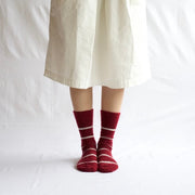 Nishiguchi Kutsushita Mohair Wool Border Socks | Wine
