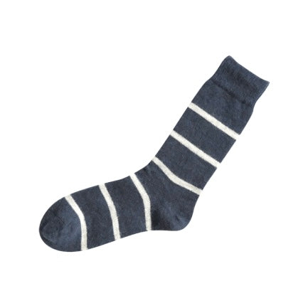 Nishiguchi Kutsushita Mohair Wool Border Socks | Navy