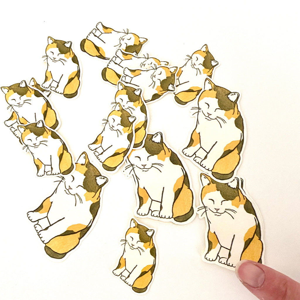 Kitten Woodblock Print Stickers