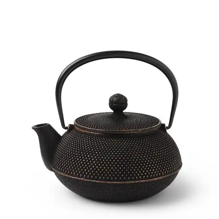 Black & Gold Hobnail Cast Iron Teapot | 22 oz