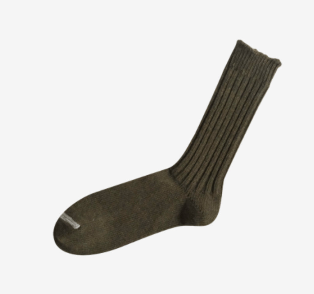 Nishiguchi Kutsushita Wool Ribbed Socks | Khaki-Olive | M & L Only