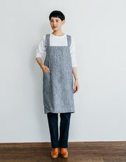 Navy and Ivory Linen Square Apron